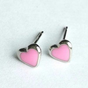 NEW Small Sterling silver pink enamel heart stud earrings